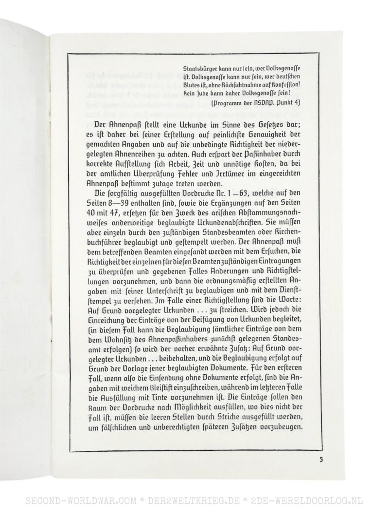 Duitse NSDAP Ahnenpass - Afbeelding 2