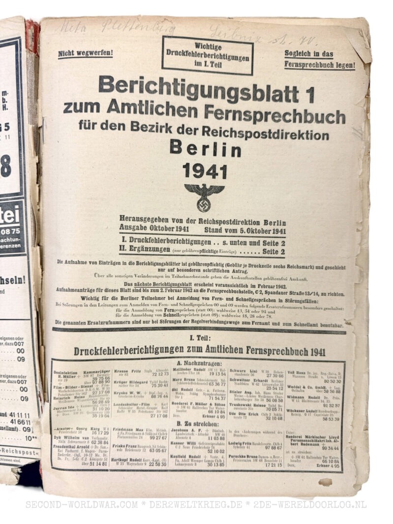 Duits telefoonboek Berlijn 1941 - Afbeelding 2