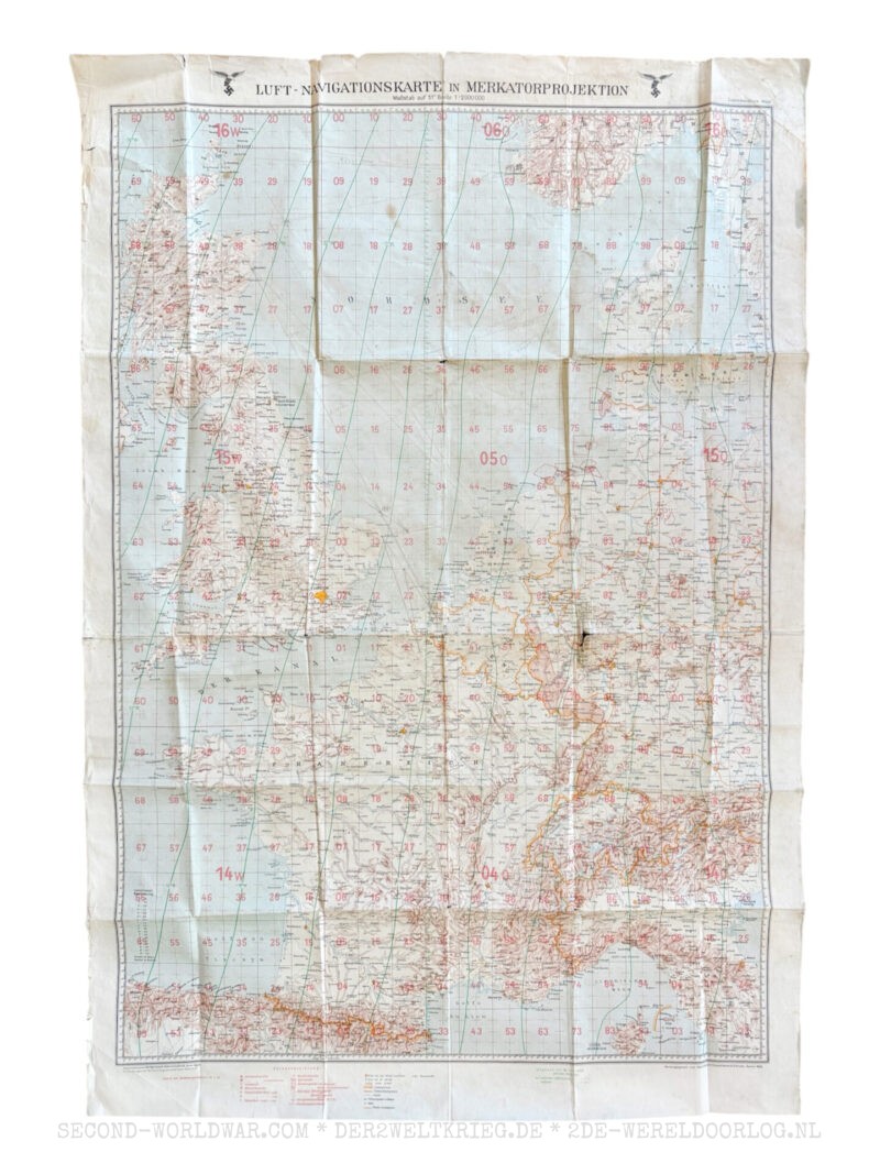 Duitse Luftwaffe navigatiekaart West-Europa 1939