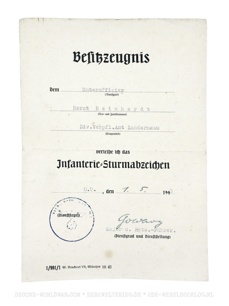 Duitse oorkondes Infanterie Sturmabzeichen 1943 en gewondenbadge (Verwundetenabzeichen) zwart 1944 - Afbeelding 2
