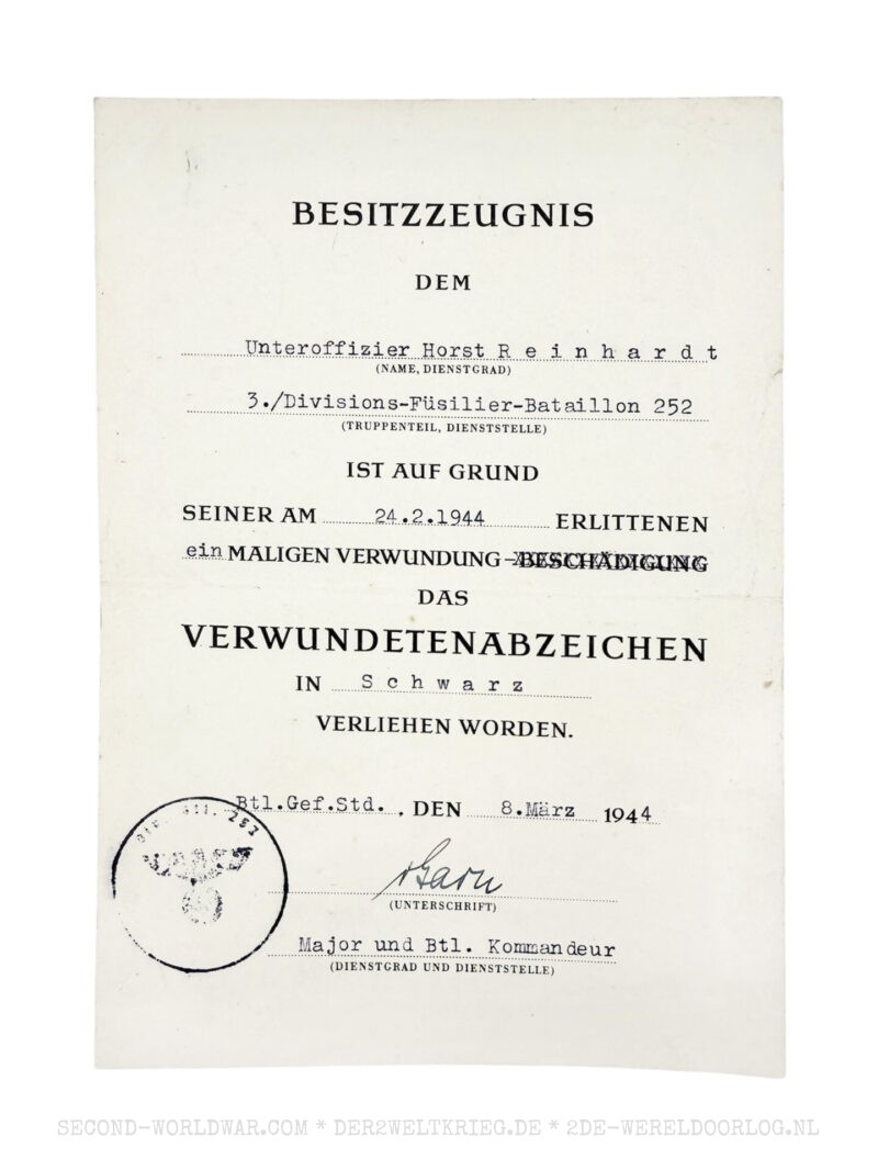Duitse oorkondes Infanterie Sturmabzeichen 1943 en gewondenbadge (Verwundetenabzeichen) zwart 1944 - Afbeelding 4