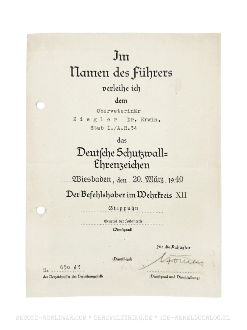 Duitse oorkondes dierenarts Ziegler 1940-1942 - Afbeelding 2
