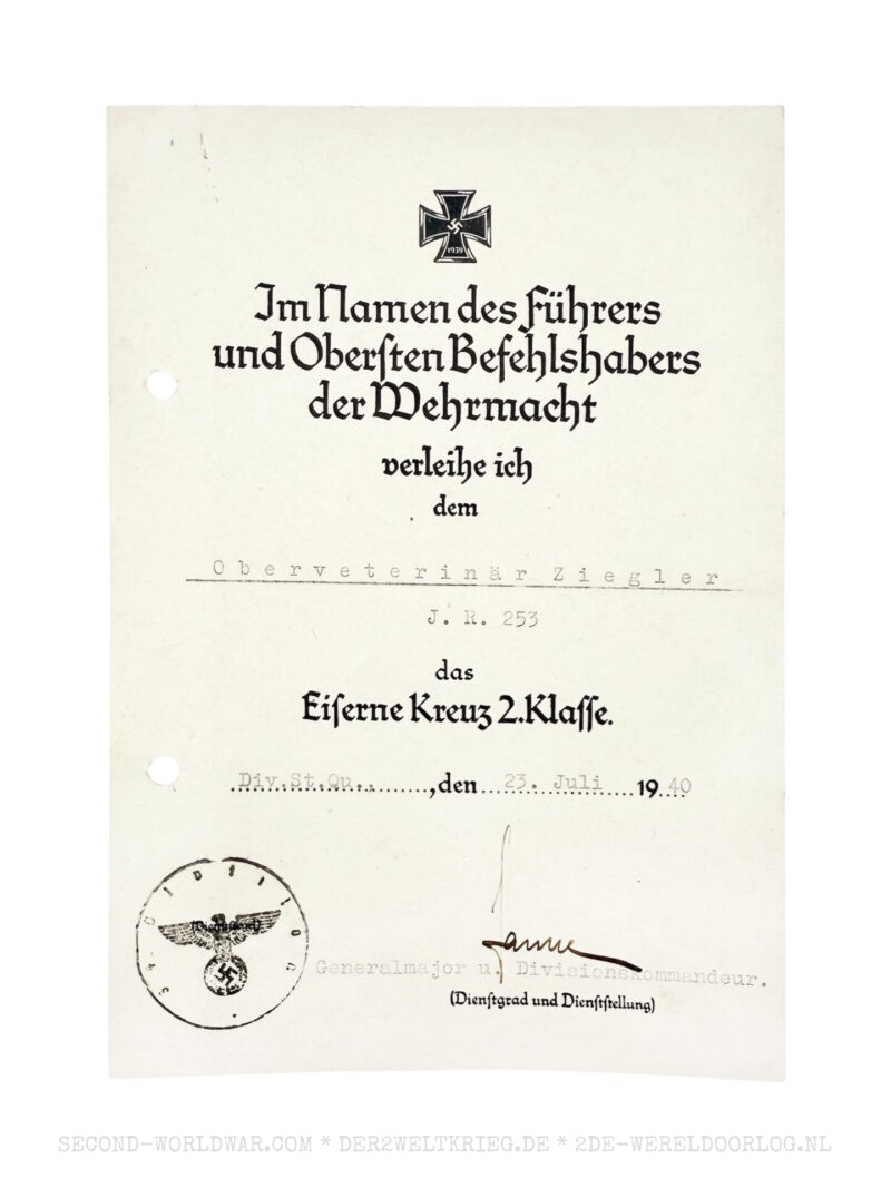 Duitse oorkondes dierenarts Ziegler 1940-1942 - Afbeelding 4