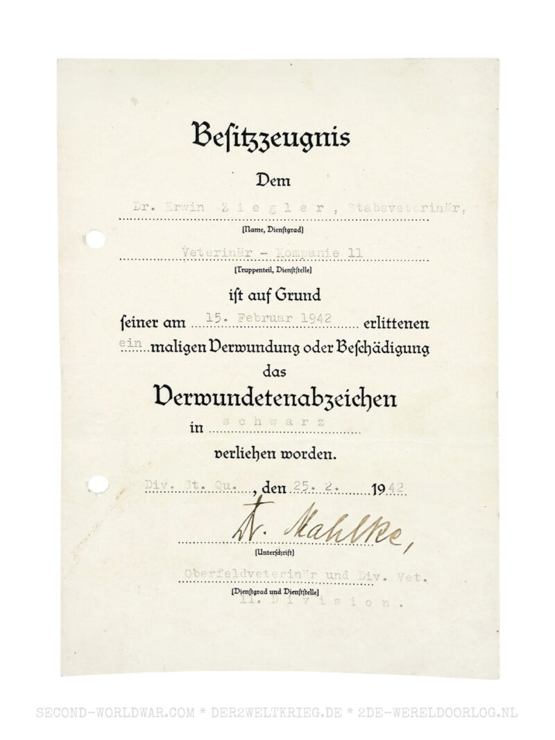 Duitse oorkondes dierenarts Ziegler 1940-1942 - Afbeelding 6